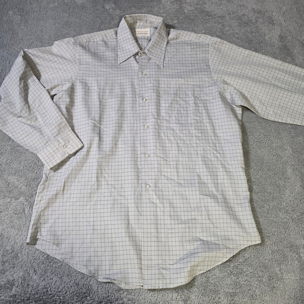 Famous‎ Barr Mens 16 1/2 Dress Shirt Grey White Grid Check Vintage Supre-Vino